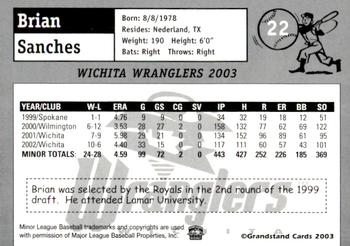 2003 Grandstand Wichita Wranglers #6 Brian Sanches Back