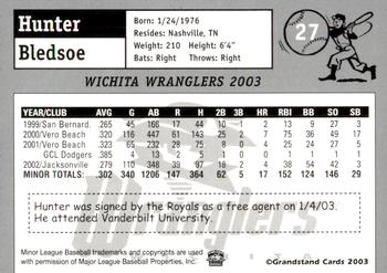 2003 Grandstand Wichita Wranglers #16 Hunter Bledsoe Back