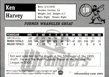 2003 Grandstand Wichita Wranglers #29 Ken Harvey Back