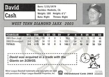 2003 Grandstand West Tenn Diamond Jaxx #NNO David Cash Back