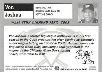 2003 Grandstand West Tenn Diamond Jaxx #NNO Von Joshua Back