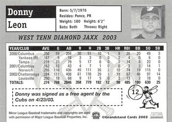 2003 Grandstand West Tenn Diamond Jaxx #NNO Donny Leon Back