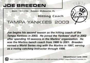 2003 Grandstand Tampa Yankees #NNO Joe Breeden Back