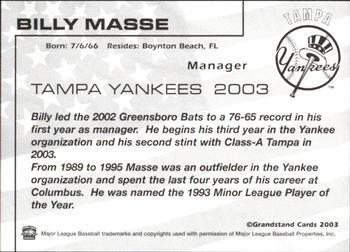 2003 Grandstand Tampa Yankees #NNO Billy Masse Back