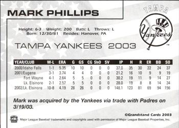 2003 Grandstand Tampa Yankees #NNO Mark Phillips Back