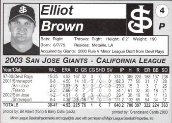 2003 Grandstand San Jose Giants #4 Elliot Brown Back
