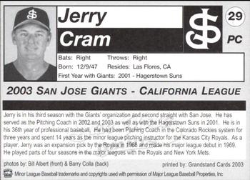 2003 Grandstand San Jose Giants #29 Jerry Cram Back