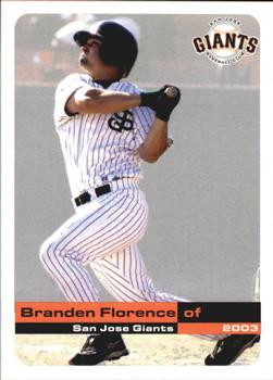 2003 Grandstand San Jose Giants #10 Branden Florence Front