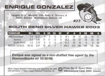 2003 Grandstand South Bend Silver Hawks #NNO Enrique Gonzalez Back