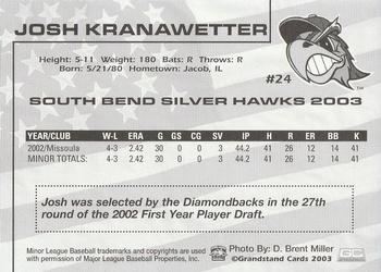 2003 Grandstand South Bend Silver Hawks #NNO Josh Kranawetter Back
