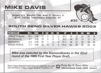 2003 Grandstand South Bend Silver Hawks #NNO Mike Davis Back