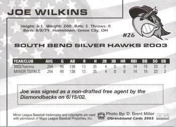 2003 Grandstand South Bend Silver Hawks #NNO Joe Wilkins Back