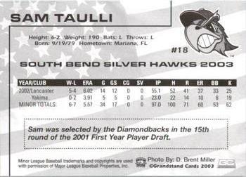 2003 Grandstand South Bend Silver Hawks #NNO Sam Taulli Back