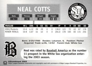 2003 Grandstand Southern League Top Prospects #NNO Neal Cotts Back