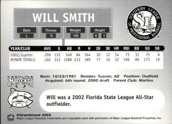2003 Grandstand Southern League Top Prospects #NNO Will Smith Back