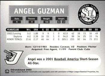 2003 Grandstand Southern League Top Prospects #NNO Angel Guzman Back