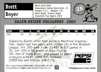 2003 Grandstand Salem-Keizer Volcanoes #NNO Brett Boyer Back