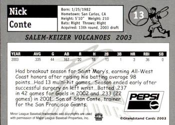 2003 Grandstand Salem-Keizer Volcanoes #NNO Nick Conte Back
