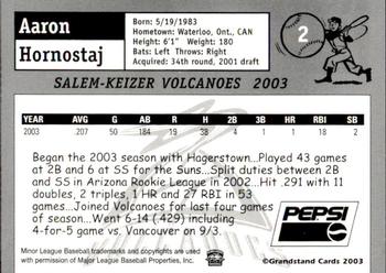 2003 Grandstand Salem-Keizer Volcanoes #NNO Aaron Hornostaj Back