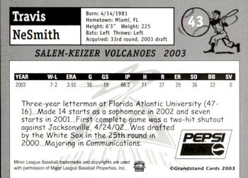 2003 Grandstand Salem-Keizer Volcanoes #NNO Travis Nesmith Back