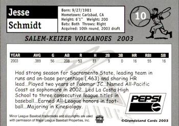 2003 Grandstand Salem-Keizer Volcanoes #NNO Jesse Schmidt Back