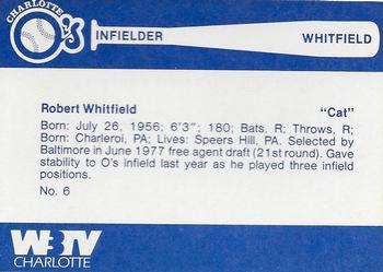 1980 WBTV Charlotte O's #NNO Cat Whitfield Back