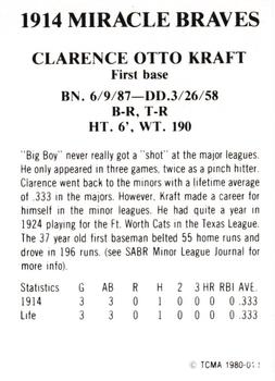 1980 TCMA 1914 Boston Braves #010 Clarence Kraft Back