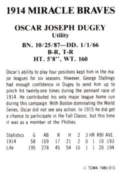 1980 TCMA 1914 Boston Braves #013 Oscar Dugey Back