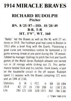 1980 TCMA 1914 Boston Braves #019 Dick Rudolph Back