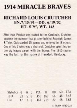 1980 TCMA 1914 Boston Braves #022 Dick Crutcher Back