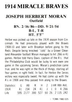 1980 TCMA 1914 Boston Braves #025 Herbie Moran Back