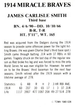 1980 TCMA 1914 Boston Braves #028 Red Smith Back