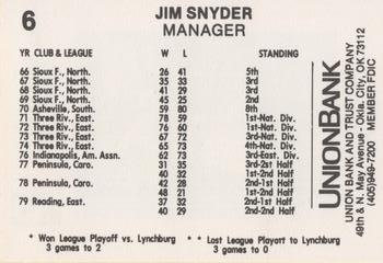 1980 Oklahoma City 89ers #6 Jim Snyder Back