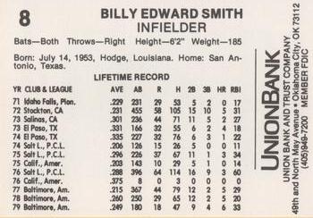 1980 Oklahoma City 89ers #8 Billy Smith Back