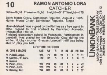 1980 Oklahoma City 89ers #10 Ramon Lora Back