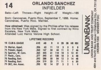 1980 Oklahoma City 89ers #14 Orlando Sanchez Back