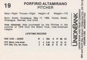 1980 Oklahoma City 89ers #19 Porfirio Altamirano Back