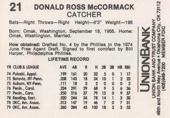 1980 Oklahoma City 89ers #21 Donald McCormack Back