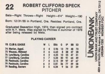 1980 Oklahoma City 89ers #22 Robert Speck Back