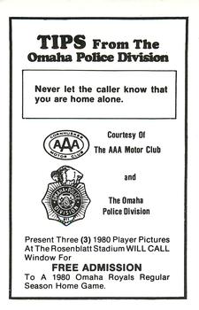 1980 Omaha Royals Police #NNO Dave Augustine Back