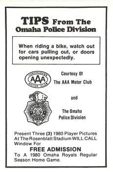1980 Omaha Royals Police #NNO Bob Detherage Back