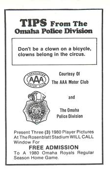 1980 Omaha Royals Police #NNO Tom Mutz Back