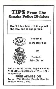 1980 Omaha Royals Police #NNO Joe Sparks Back