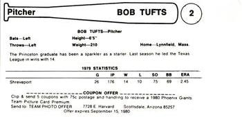 1980 Valley National Bank Phoenix Giants #2 Bob Tufts Back