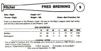 1980 Valley National Bank Phoenix Giants #9 Fred Breining Back