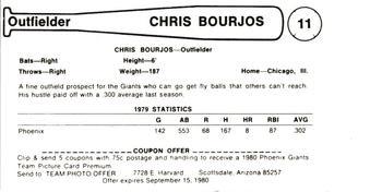 1980 Valley National Bank Phoenix Giants #11 Chris Bourjos Back