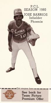 1980 Valley National Bank Phoenix Giants #17 Jose Barrios Front