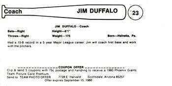 1980 Valley National Bank Phoenix Giants #23 Jim Duffalo Back