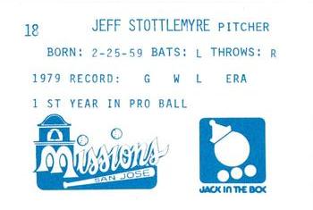 1980 Jack in the Box San Jose Missions #18 Jeff Stottlemyre Back