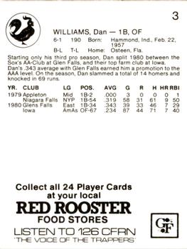 1981 Red Rooster Edmonton Trappers #3 Dan Williams Back